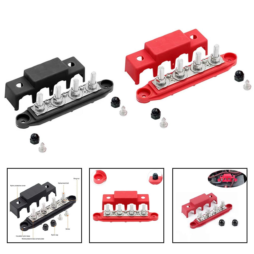 2Pcs 12V-48V Dc Busbar Distribution Block 250A Busbar with 4 X M8 Terminal Bolts