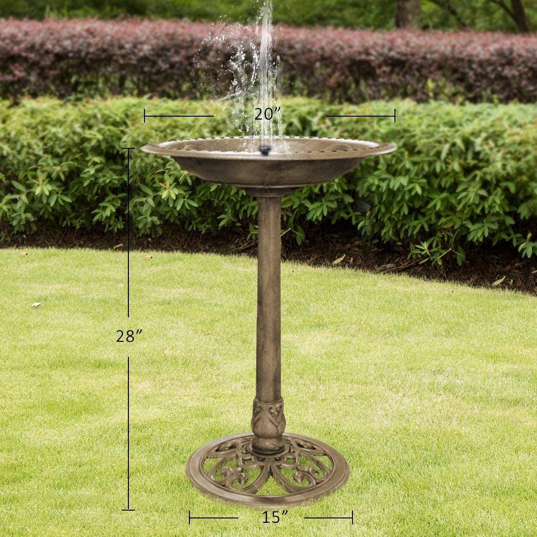 SPECSTAR Bird Bath, Polyresin Antique Outdoor Golden Garden Birdbath and Solar Powered Round Pond Fountain Combo Set