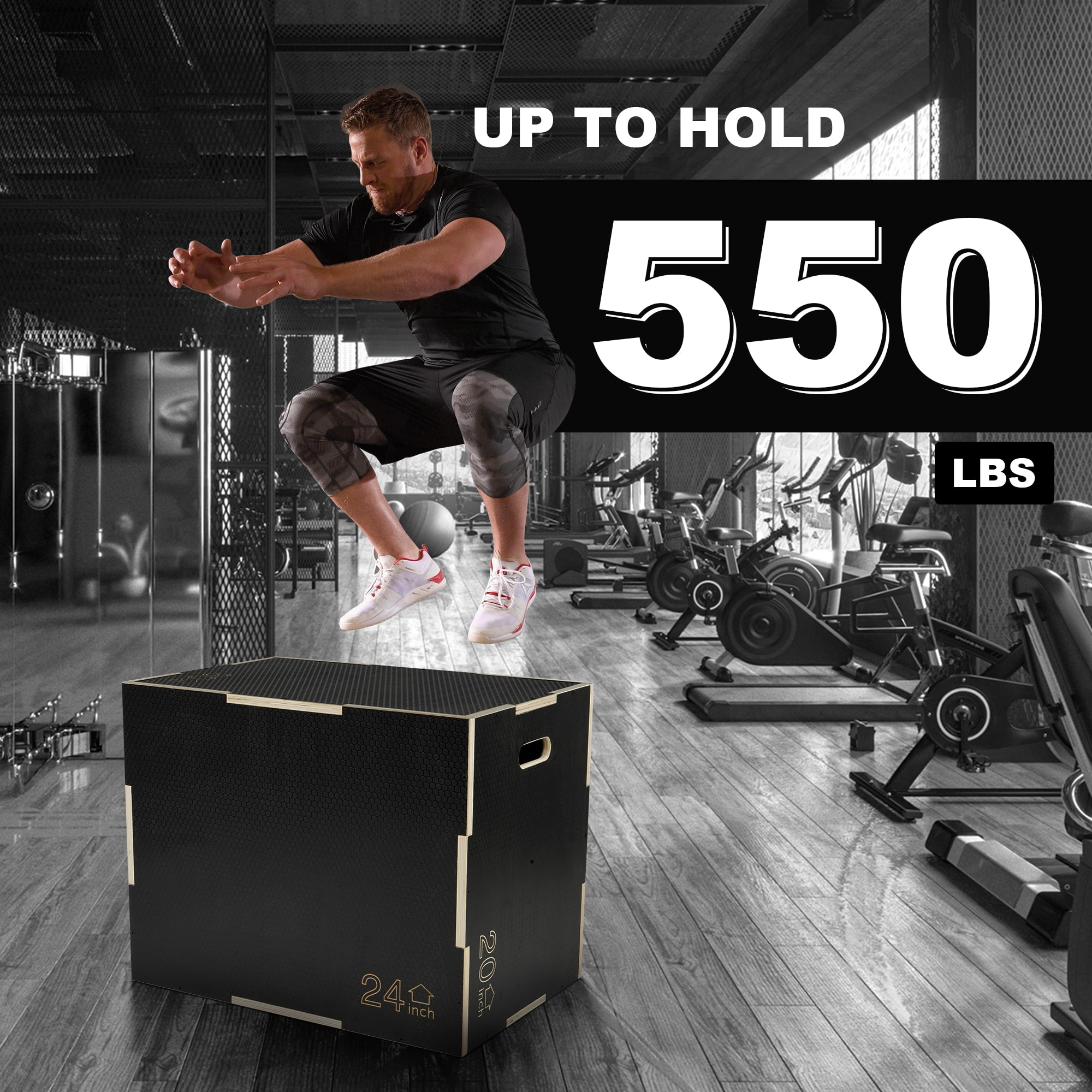 Signature Fitness 3-in-1 Wooden Plyometric Jump Box, Adjustable Heights, Non-Slip Surface, for Home Gym and Plyometric Training