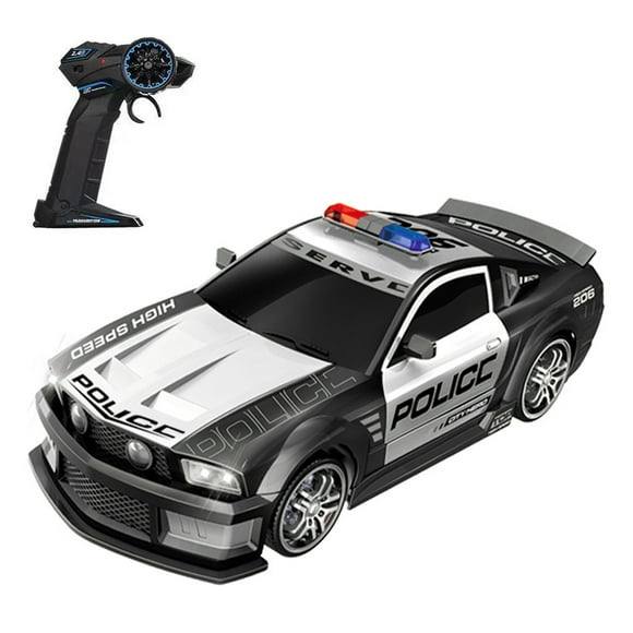 Fawoonu 1:12 Scale Drift Remote Control Police Car with Lights and 2.4GHz Remote, Rechargeable Battery, Brushed Motor - Kid's RC Toy Car