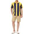 thumbnail image 2 of MODA NOVA Big & Tall Men's Beach Striped Button Down Color Block Shirts Navy Yellow 3XLT, 2 of 6