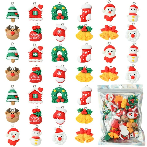 48Pcs 12 Styles Christmas Theme Opaque Resin Pendants with Iron Findings Mixed Shapes 19~28x14.5~24x6~10mm Hole: 2mm