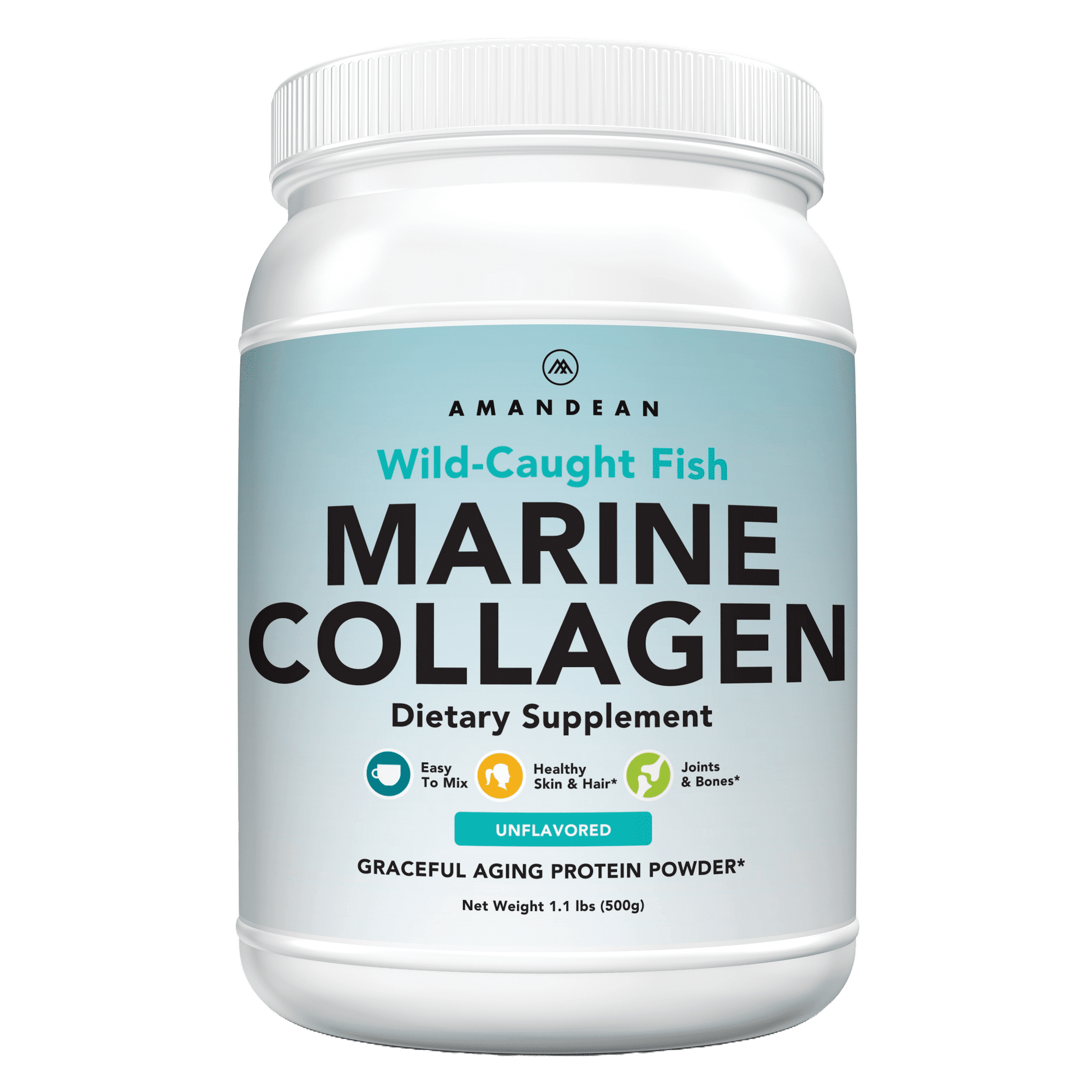 Amandean Marine Collagen Powder, Unflavored, 17.6 Oz | Wild-Caught Hydrolyzed Fish Collagen Peptides | Type 1 & 3 Protein Supplement