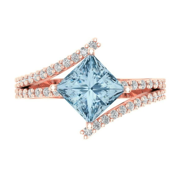 Solitaire with Accents Engagement Ring for Women - 2.3075ct Simulated Blue Diamond in 14K Rose Gold Promise Ring