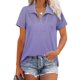 thumbnail image 3 of Blusa Cremallera Cuello en V Abertura lateral Color puro Casual Tops sueltos de manga corta para mujer, 3 of 6