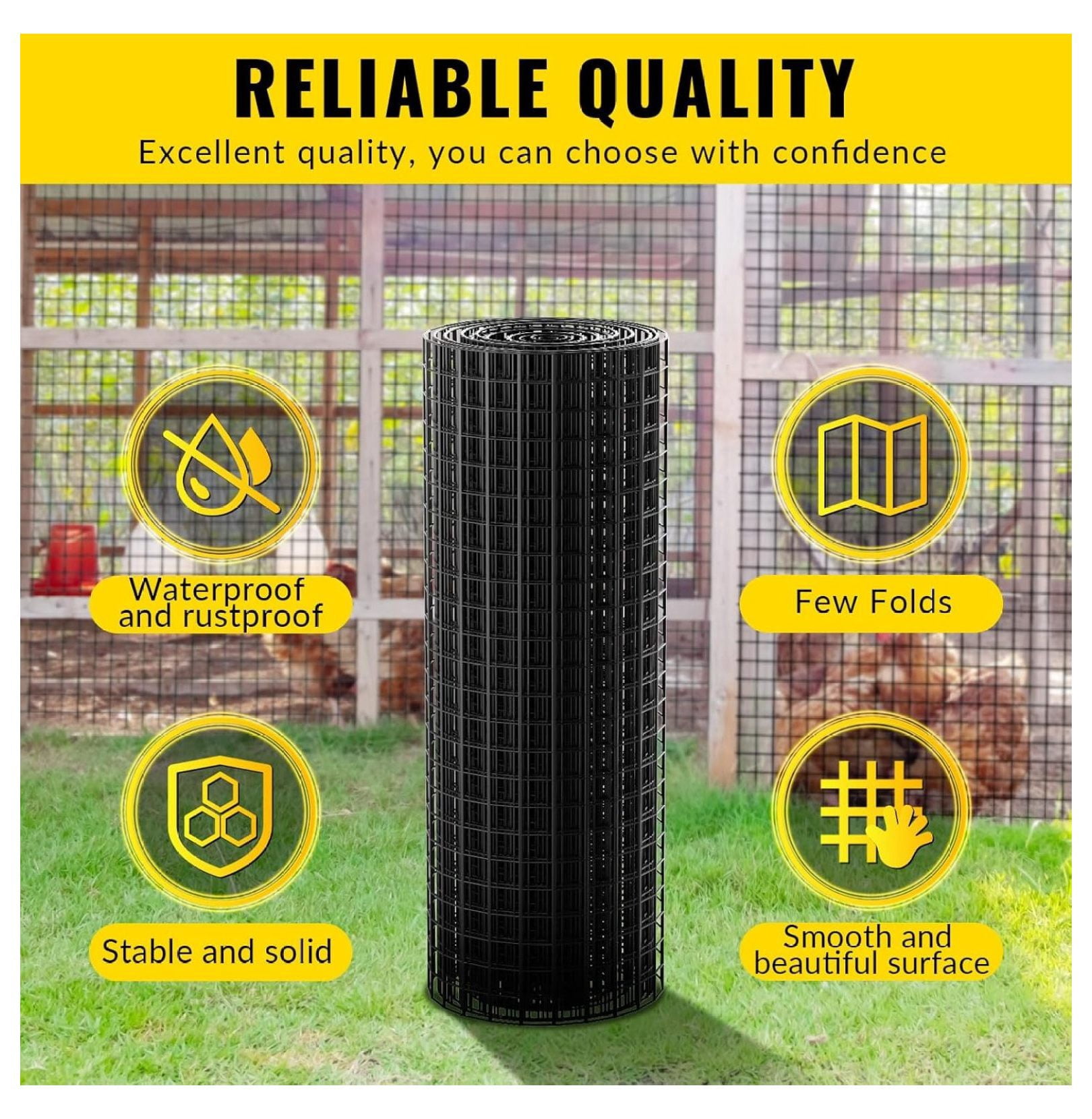 Hardware Cloth 1/2 inch x 100 ft Heavy Duty Black Chicken Wire Fencing 19 Gauge Vinyl Coated Welded Wire Mesh Roll PVC Hardware Cloth Chicken Wire Fencing Garden Fence Tree Guard