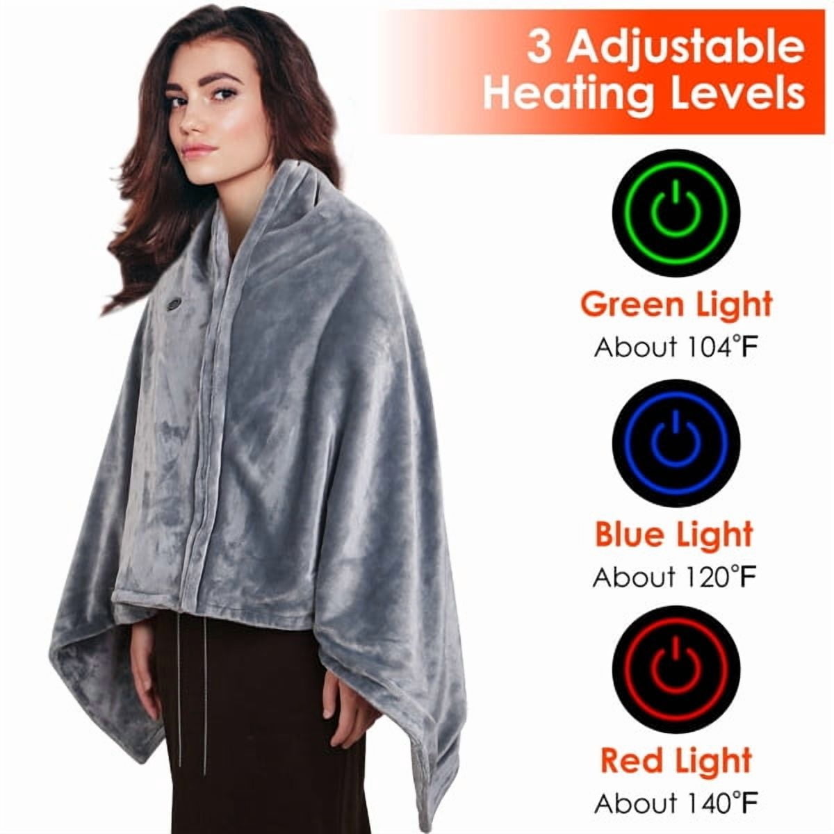 AsterOutdoor Wearable USB Heated Blanket Shawl, Flannel, 59"×31"