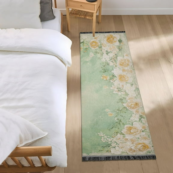 Flower Border Decor Bedroom Runner Rug 2'x 6' Non Slip Carpet Indoor Home Area Rug Living Room