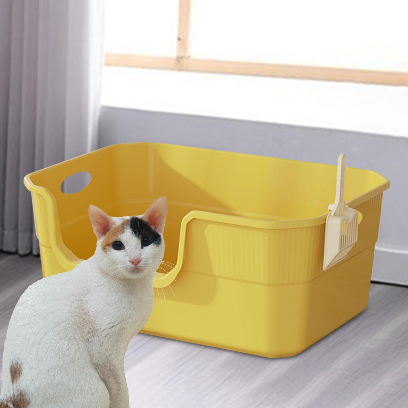 FITYLE Cat Open Top Pet Litter Tray Anti Splashing for Indoor Cats Cat Litter Container Cat Sandbox with High Sided Yellow