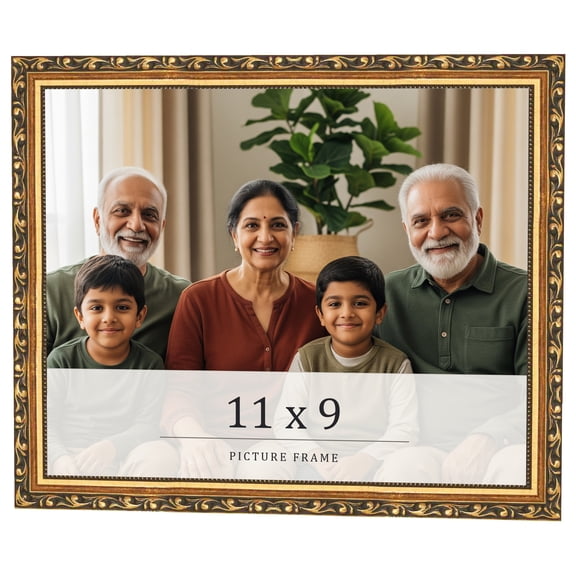 11x9 Frame Black & Gold Solid Wood Picture Frame Width 1.125 Inches | Interior Frame Depth 0.375