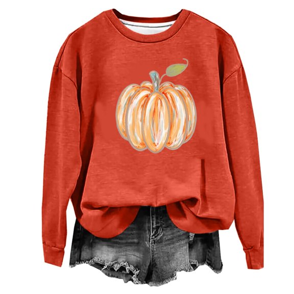 Yuhangmm Halloween Sweatshirts for Women Lady Halloween Pumpkin Printed Fashion Casual Hooded Sweatshirt with Fun Pumpkin Graphic Orange XL