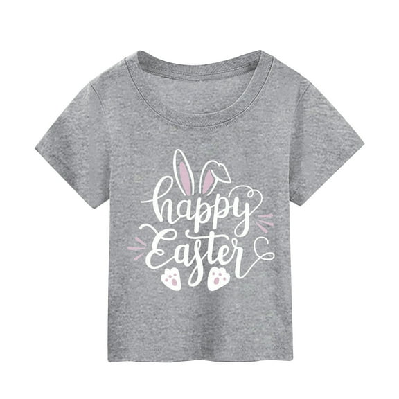 Easter Girls T-Shirt Bunny Print Tshirt Short Sleeve Funny Easter Kids Tee Tops 4T