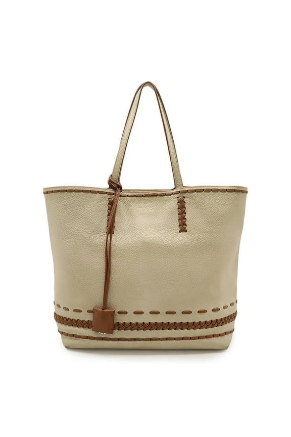 Pre-Owned TOD'S Gypsy Whipstitch Tote Bag, Shoulder Tote, Leather, Beige, Brown (Good)