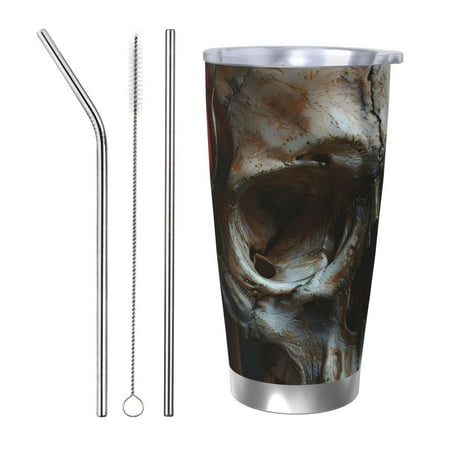 

Qekee Realistic Rose Skull Print 20OZ Car Cup Stainless Steel Vacuum Insulated Tumbler Tumbler Cup With Lid And Straw Travel Coffee Mug-Straw Three-piece Set