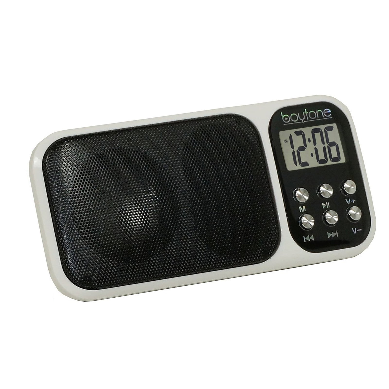 Boytone BT92W Portable FM Transistor Radio Alarm Clock with Earphones