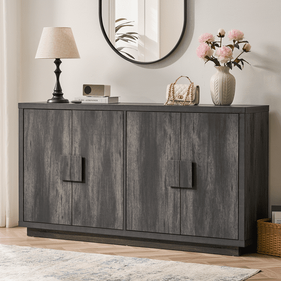 63 inch Sideboard Cabinet, Buffet Cabinet with Storage, Coffee Bar Credenza Cabinet for Living Room, Black