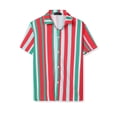 thumbnail image 1 of Camisa a rayas de verano Lars Amadeus para hombre Camisas de rayas verticales de bloque de color de playa con botones de manga corta rojo verde XXL, 1 of 6