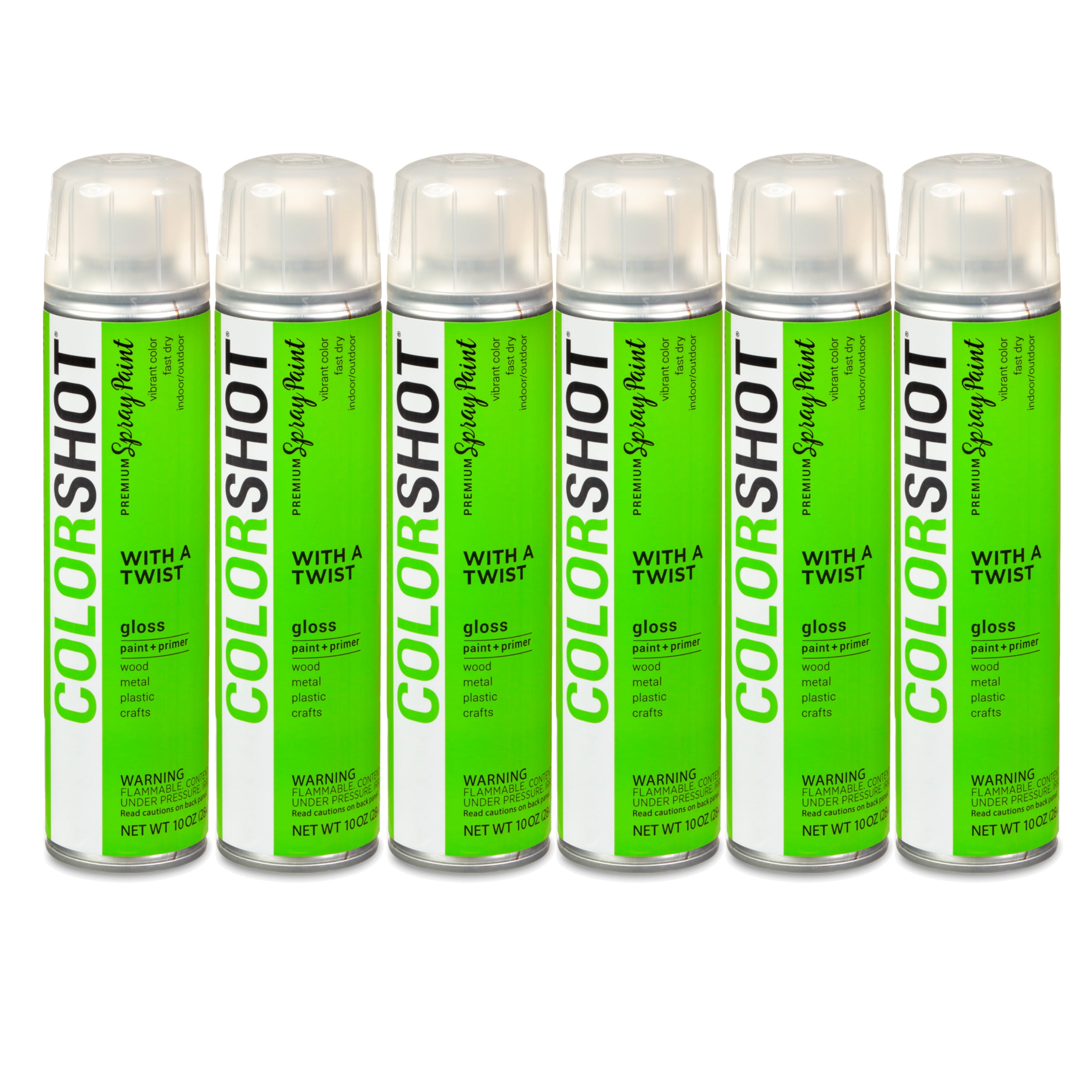 COLORSHOT Premium Spray Paint Gloss With a Twist (Lime), 10 oz, 6 Pack