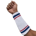 thumbnail image 6 of COUVER 9 Inch Extra Long Thick Striped Athletic Wristbands White Blue Red 1 Pair (Unisex), 6 of 9
