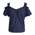thumbnail image 4 of WEIWEN T Shirts for Women Plus Size Graphic Tee Dressy Casual Cotton Linen Top Loose Fit V Neck Short Sleeve Summer Blouse Navy, S, 4 of 5
