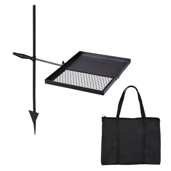 Folding Swivel Campfire Grill, Portable Cooking Grate over Fire Pit, Lightweight Grate & Camp Fire Rack with Carrying Bag for Outdoor Camping BBQ, Black