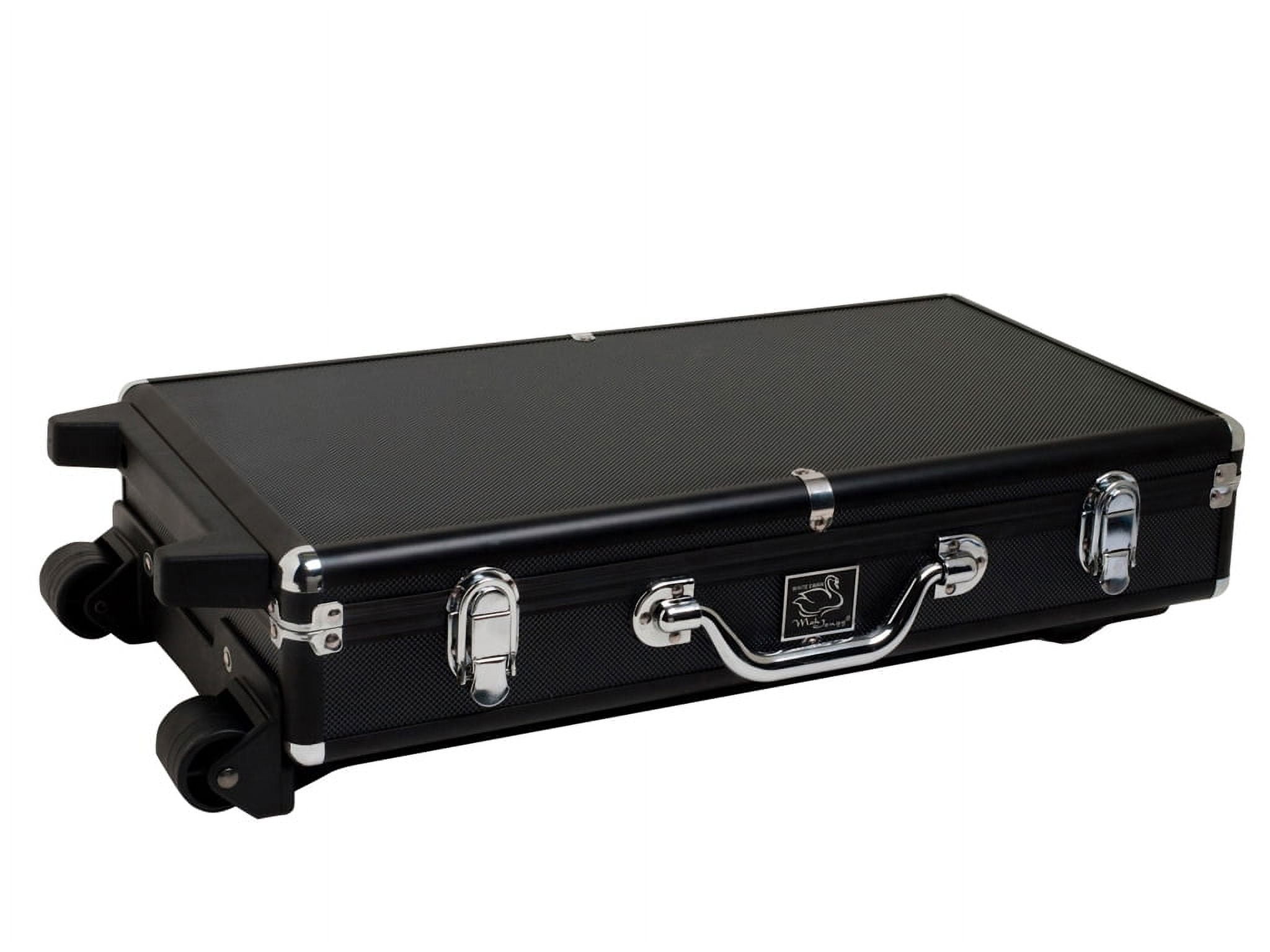 White Swan American Mahjong Set in Wheeled Black Case - Ivory Tiles - Modern Pushers