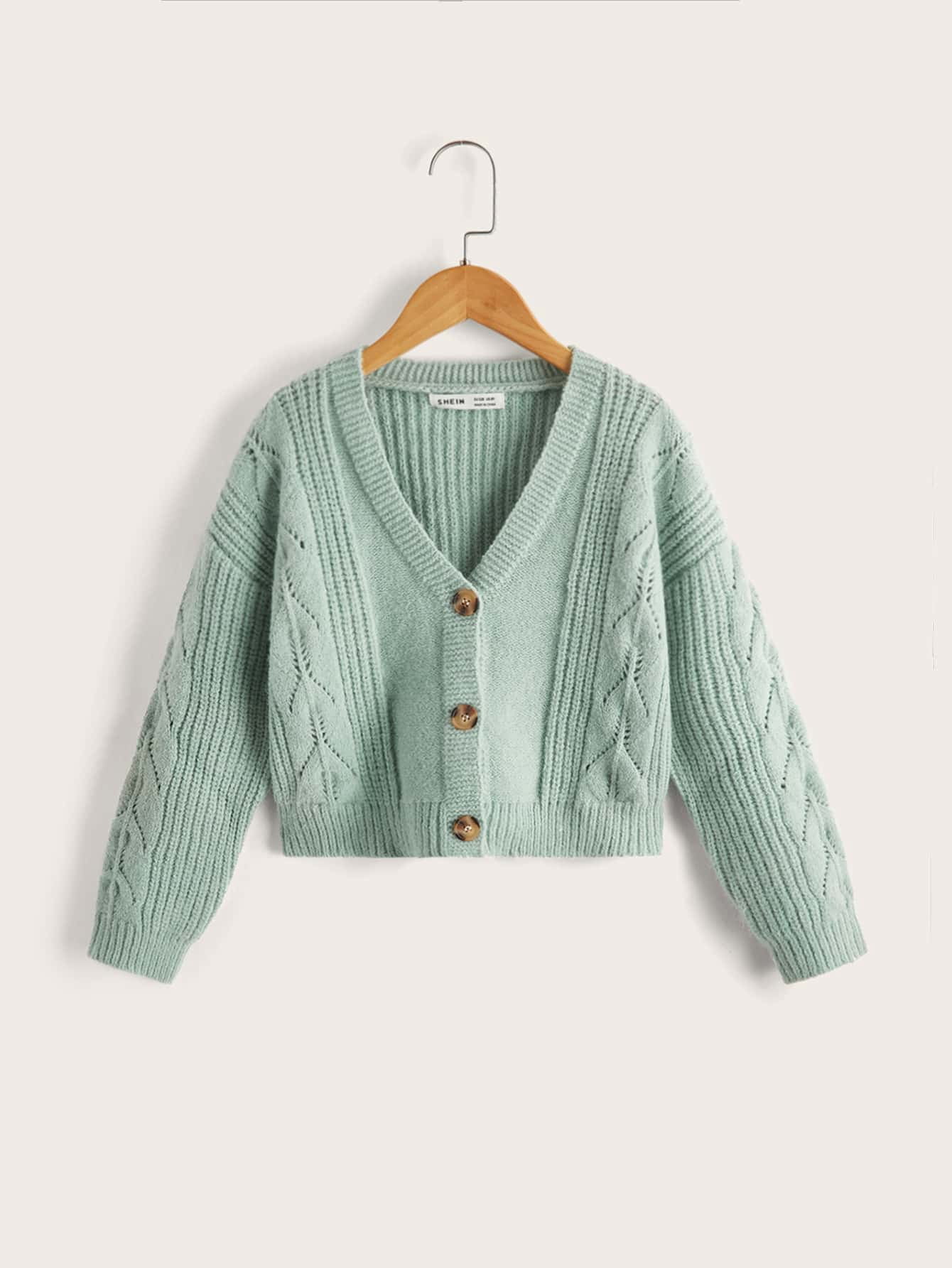 Girls Drop Shoulder Pointelle Knit 