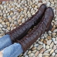 thumbnail image 4 of Stylish Women's Knee-High Boots Zipper Squared Design Lace-Up Buckle Retro Footwear for Ladies, 4 of 6