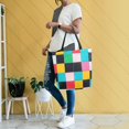 thumbnail image 4 of FORMRS Womens Canvas Tote Bag with Zipper Inner Pocket Shoulder Handbag, Blue Checkered Pattern, 4 of 7