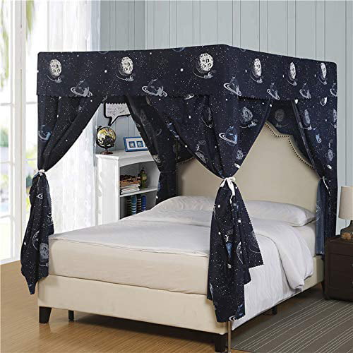 Mengersi 4 Corners Post Bed Curtain Canopy Mosquito Net,Indoor Outdoor King, Black 