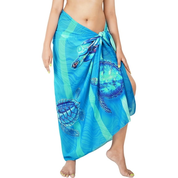 HAPPY BAY Women's Sarong Bikini Skirt Swimsuit Cover up Summer Wraps Bathing suit Swimwear Beach Wrap Skirts for Women One Size Graphical Turtles, Blue