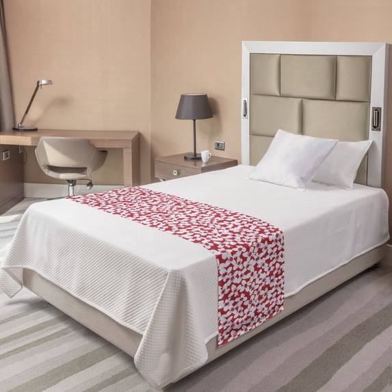 Floral Bed Runner, Overview of Blooming Flowers with Swift Streaks Tropical Garden Pattern, Decorative Accent Bedding Scarf for Hotels Homes and Guestrooms, Twin, Dark Pink and Pale Grey, by Ambesonne