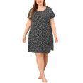thumbnail image 5 of MODA NOVA Junior's Plus Nightgown Stretch Pattern Round Neck Sleep Dress Black 2X, 5 of 5