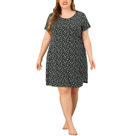 

Unique Bargains Women s Plus Nightgown Pattern Short Sleeve Round Neck Sleepwear