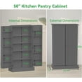 thumbnail image 2 of 50" LED Kitchen Pantry Cabinet Grey Storage Cabinet Food Pantry with Doors and Adjustable Shelves Freestanding Buffet Cupboards Sideboard for Kitchen Living Room and Dinning Room, 2 of 7
