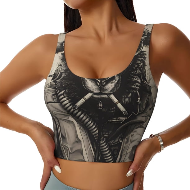 Balery Vintage Ram Pilot Sujetadores deportivos con espalda cruzada para mujer, acolchados, sin costuras, de alto impacto, ideales para yoga, gimnasio, entrenamiento y fitness.-Large