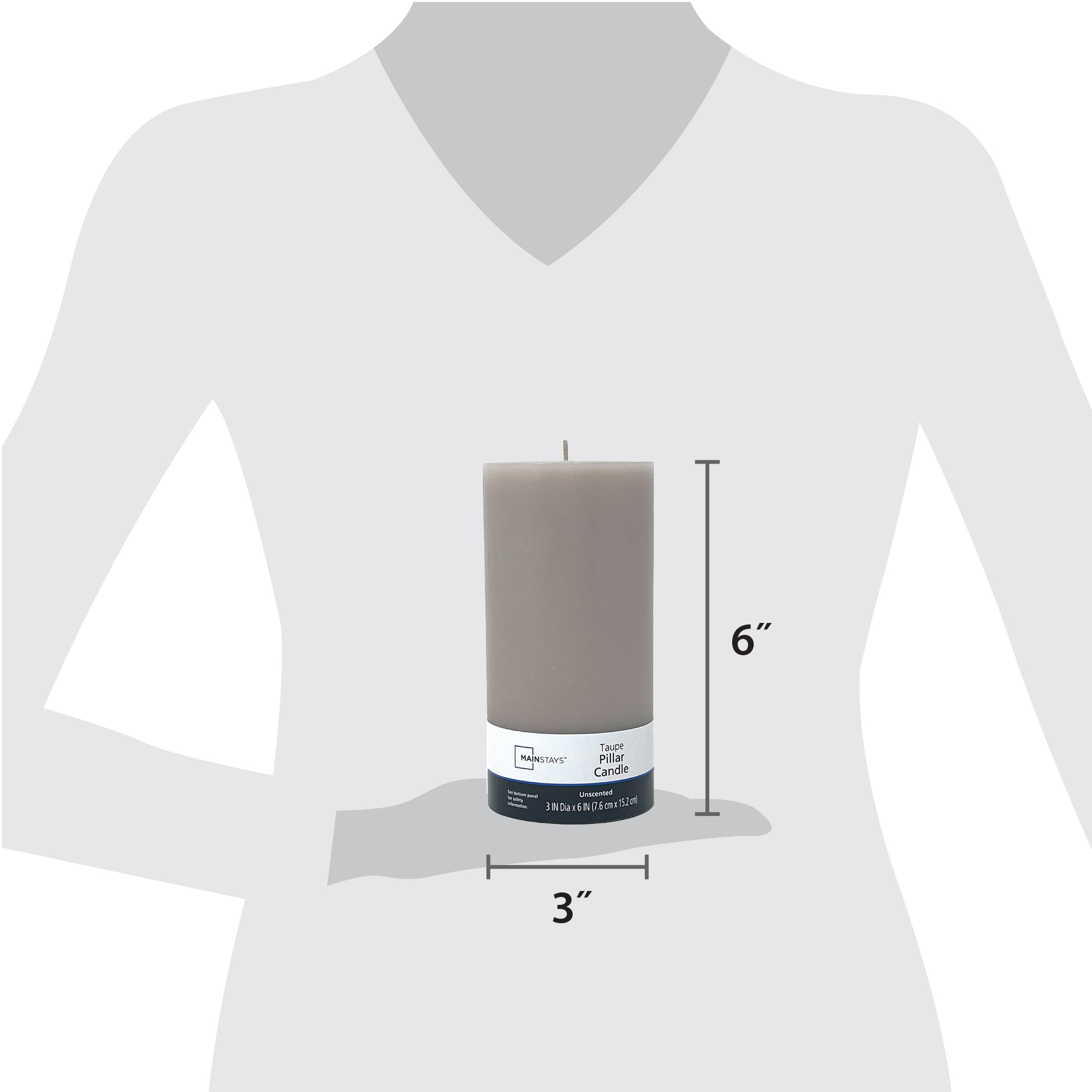 Mainstays Single Wick 3" x 6" Pillar Candle, Unscented, Taupe