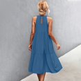 thumbnail image 4 of Women's Halter Neck Sleeveless Beach Dress Color Block Solid Print Loose Fit Sundress with Side Slits and Back Tie for Pool Parties,Blue L, 4 of 5
