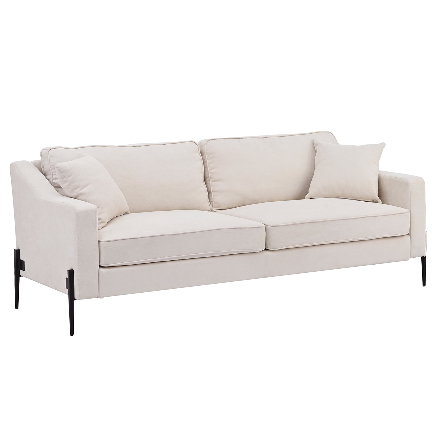 Kadyn Upholstered Modern Loveseat, 81" Sofa Couch with Metal Legs, Durable with 2 Pillows, 2-3 People Seat Capacity, Beige