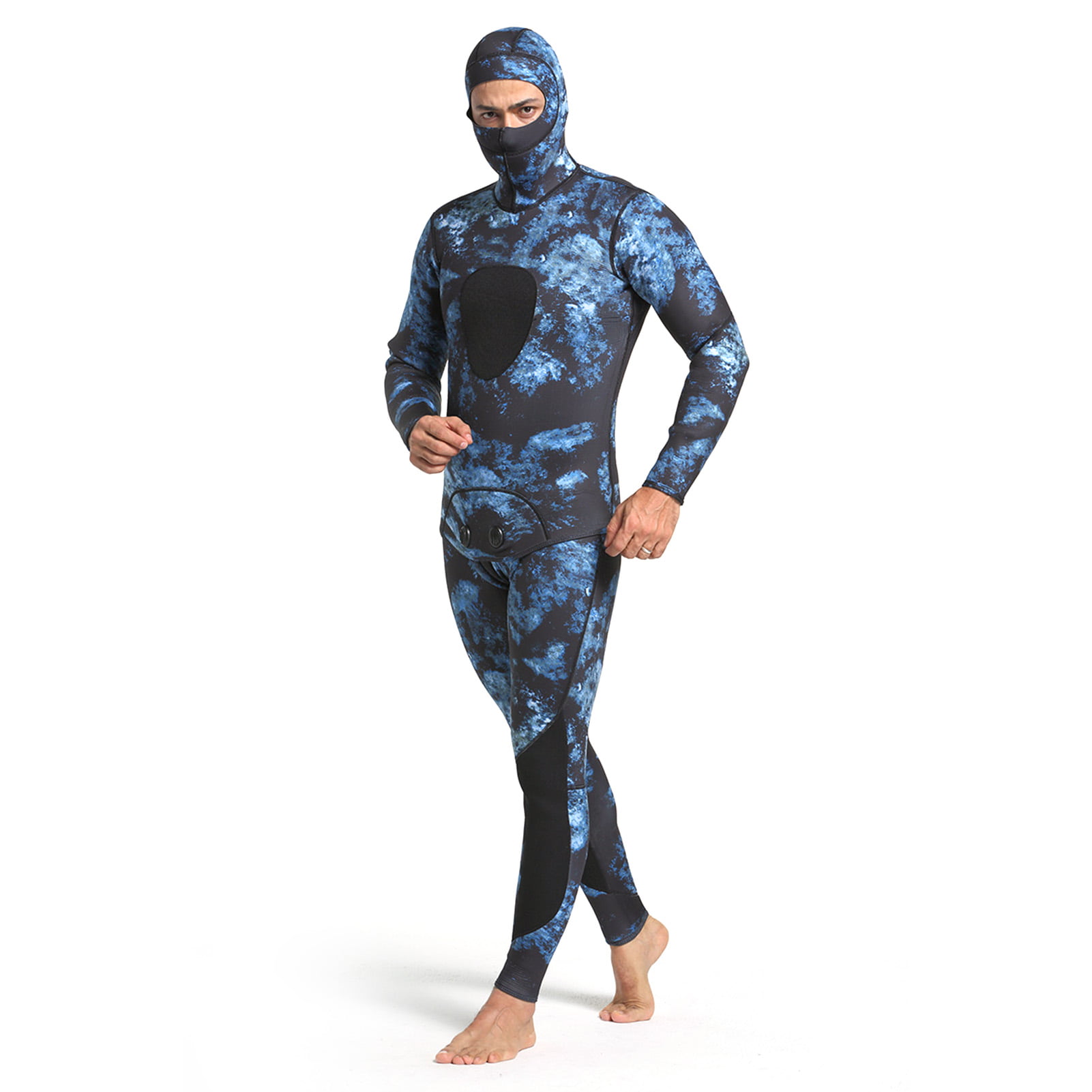 Mens Camo 3mm Neoprene Two-piece Scuba Diving Wetsuits Hooded Spearfishing Suits 