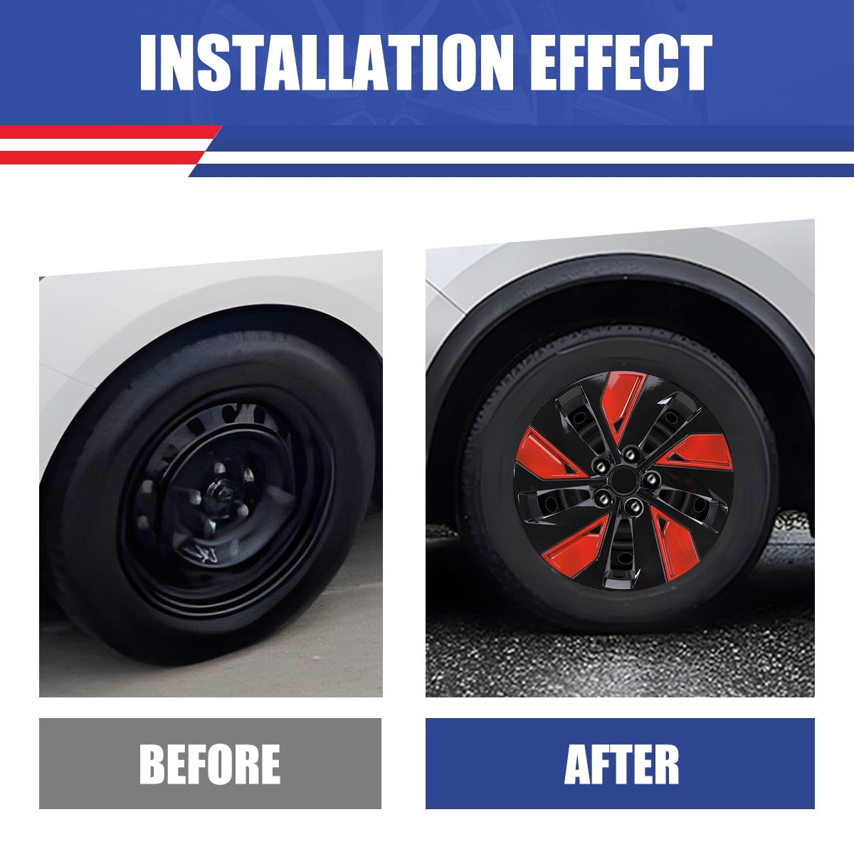 16" Hubcaps for 2019-2025 Nissan Altima,Snap on Design Set of 4 Wheel Rim Covers Compatible with Steel Wheels,ABS+PC Hubcaps,Black Lacquer & Red Lacquer