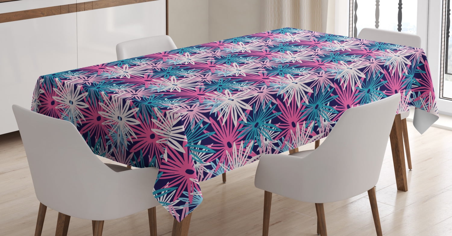 Floral Tablecloth, Overlapping Doodle Petals Design with Radiating