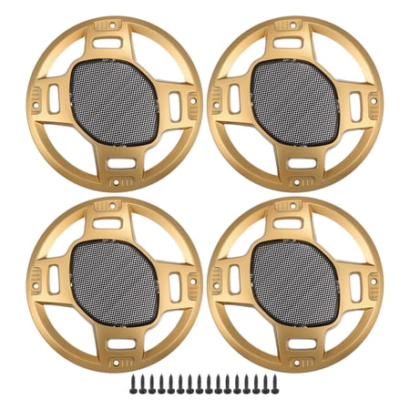 Unique Bargains 4 Pcs 6" Car Speaker Grills Cover Mesh Round Audio Subwoofer Protector with Screws Iron Gold Tone Black