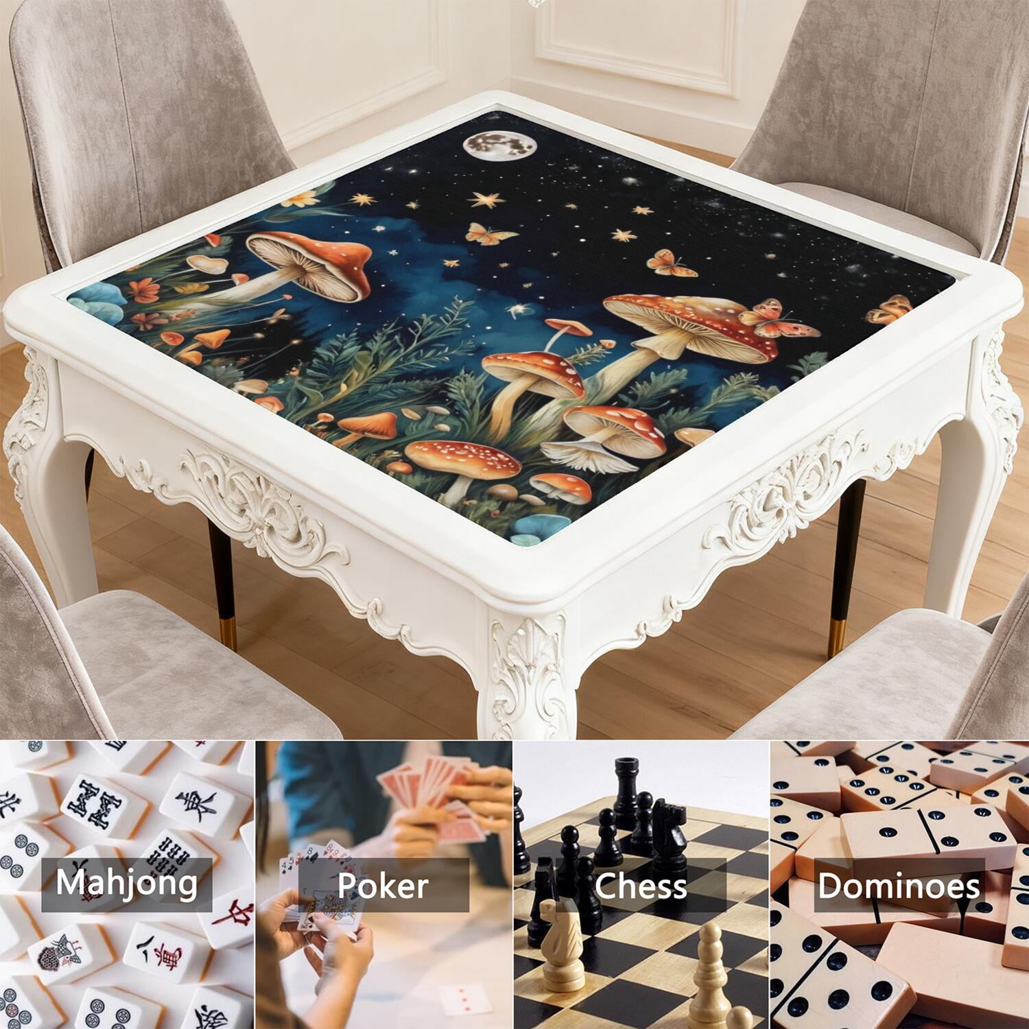 Plants Pattern Game Mat 31.5x31.5 Inches Constructed from High Quality Rubber with Anti-Slip Grip Backing and Noise Dampening Properties for Mahjong Cards Board Games