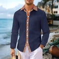 thumbnail image 6 of Men's Casual Long Sleeve Linen Shirt Bohemian Loose Lapel Cardigan for Spring Fall Relaxed Wear,Navy,3XL, 6 of 9
