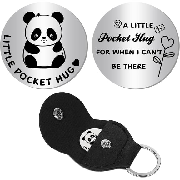 Pocket Hug Token Long Distance Social Relationship Keepsake Stainless Steel Double Sided Inspirational with PU Leather Keychain Gift for DIY handcrafting