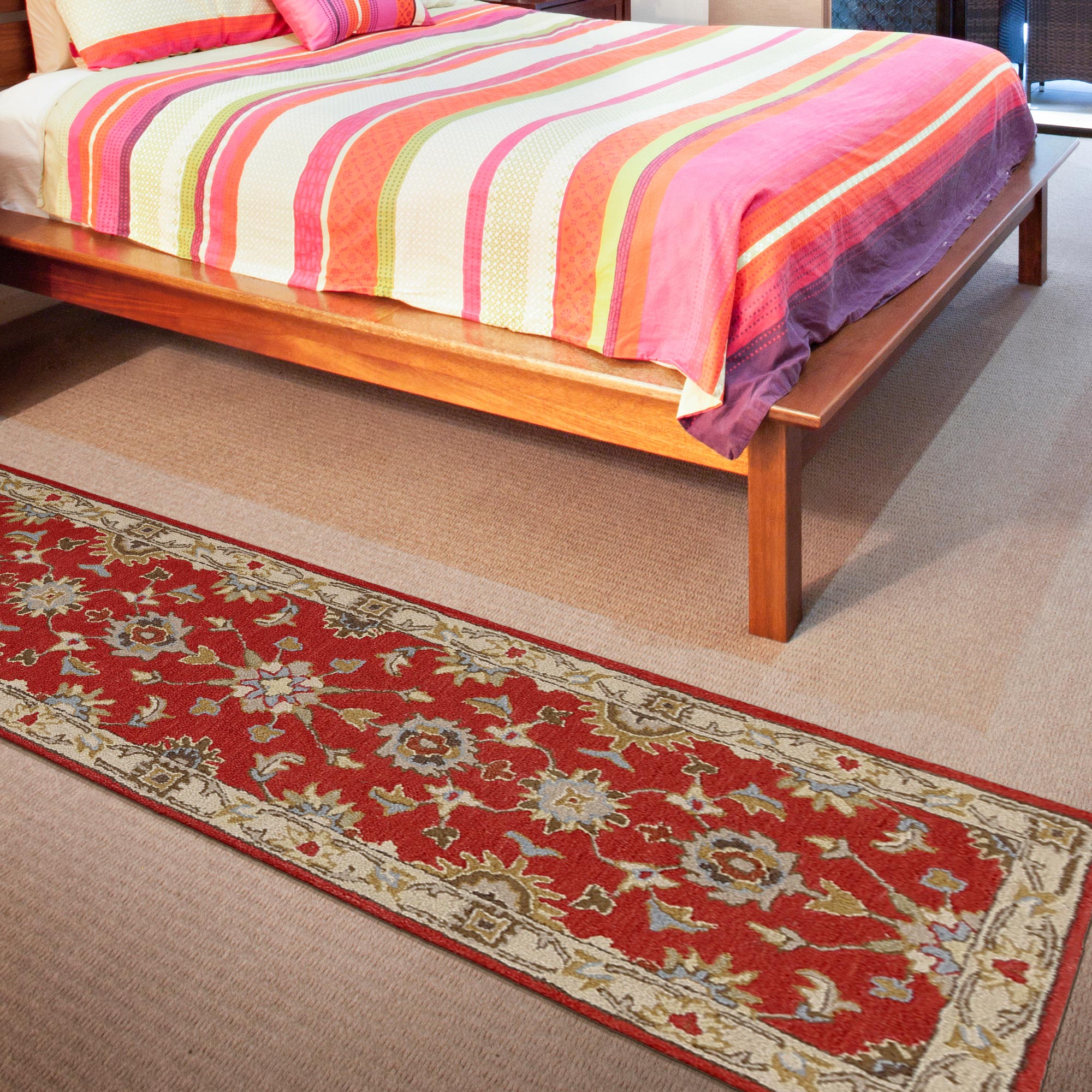 Ottomanson Agra Mahal 2x8 Indoor Handmade Wool Runner Rug, 2'3" x 7'6", Rust/Beige