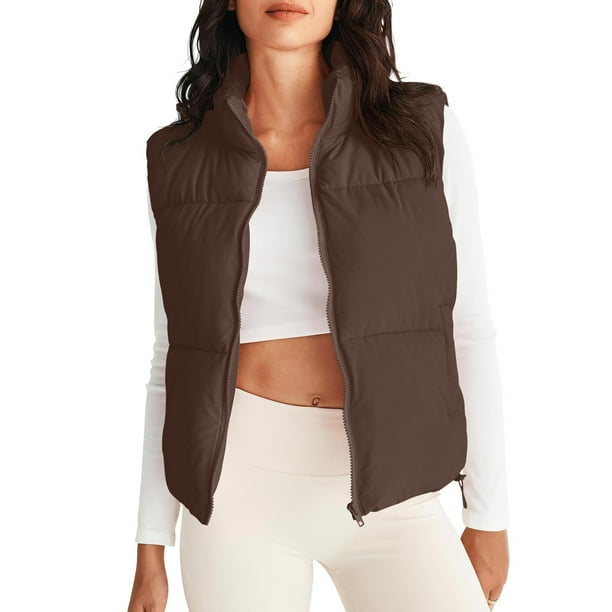 Chaquetas y abrigos casuales sin mangas y sin capucha para mujer, abrigo de invierno acolchado con cuello alto y cremallera, chaleco acolchado con bolsillos, abrigo para mujer