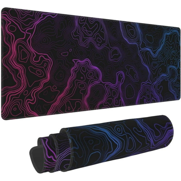 Topographic Mouse Pad XXL Large Gaming Purple Desk Mat Computers Keyboard Desk Pad with Non Slip Rubber Base 31.5 X 11.8in