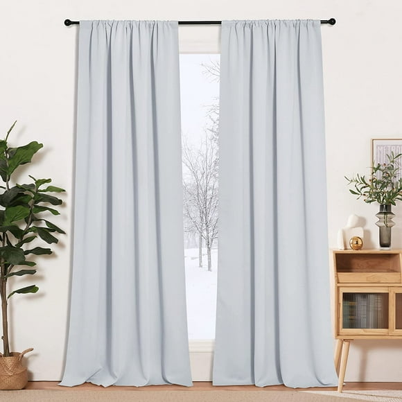 ZMLEVE Room Darkening Curtains for Living Room 95 inch Length, Heat & Light Block Energy Smart Window Drapes Privacy Curtains for Farmhouse Closet Bedroom, Greyish White, W52 x L95 inches, Set of 2